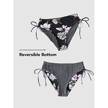 CUPSHE Women's Bikini Swimsuit Striped Reversible Bottom Lace Up Two Piece Bathing Suit, XS