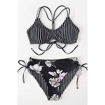 CUPSHE Women's Bikini Swimsuit Striped Reversible Bottom Lace Up Two Piece Bathing Suit, XS