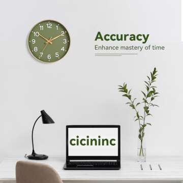 cicininc 8-Inch Gold Wall Clock - Battery Operated, Silent