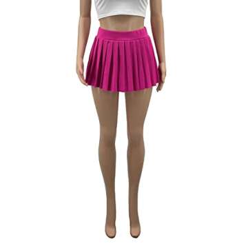 Women's Mini Pleated Skirts Sexy Club Y2k High Wiast Stretchy Tennis Skater A-line Skirt(Rose S)