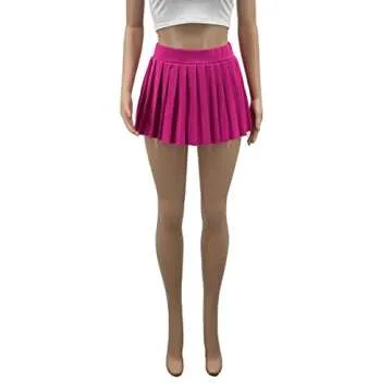 Women's Mini Pleated Skirts Sexy Club Y2k High Wiast Stretchy Tennis Skater A-line Skirt(Rose S)