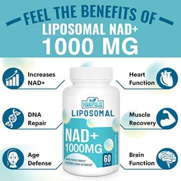 Liposomal NAD+ Supplement 1000 mg | Highest NAD Pontecy | Max Absorption | Pure NAD Supplement | Energy and DNA Repair, Aging Defense, Brain Function | 60 Softgels