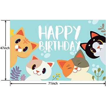 Happy Birthday Banner Backdrop Sky Blue Cute Cat Theme Party Decor Picks for Birthday Baby Shower Pa...