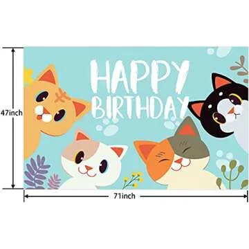 Happy Birthday Banner Backdrop Sky Blue Cute Cat Theme Party Decor Picks for Birthday Baby Shower Pa...