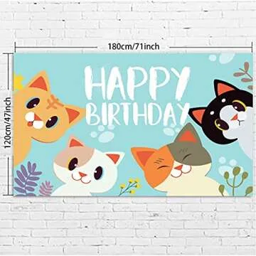 Happy Birthday Banner Backdrop Sky Blue Cute Cat Theme Party Decor Picks for Birthday Baby Shower Party Photography Background Supplies Decorations