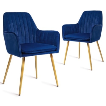 CangLong Velvet Accent Chairs with Gold Metal Legs Set of 2