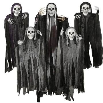 AuroTops Halloween Decorations Outdoor - 5 Pack Scary Hanging Grim Reapers for Halloween Yards, Indo...