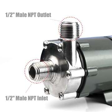BACOENG 115 Volt Inline Home Brewing System Beer Pump Stainless Steel Wort Pump, 55” Cord WITH Plug, Inlet 1/2” x Outlet 1/2” MPT