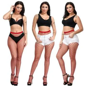 JoMaKaC Women's High Waist Tights Fishnet Stockings Thigh High Pantyhose (Red, Plus size)