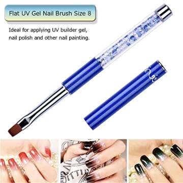 Ycyan 2Pcs Oval & Flat UV Gel Nail Brush Set Rhinestone Handle Professional Nail Art Design Brushes Multi-colored Size 8