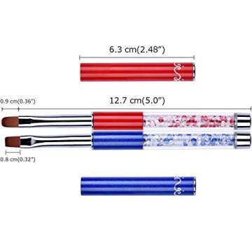 Ycyan 2Pcs Oval & Flat UV Gel Nail Brush Set Rhinestone Handle Professional Nail Art Design Brushes Multi-colored Size 8