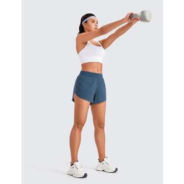 CRZ YOGA Mid Waisted Dolphin Athletic Shorts for Women 4" Lightweight High Split for Gym Workout with Liner Quick Dry Stelindigo Small