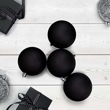 12ct Jet Black Matte Shatterproof Christmas Ball Ornaments 4" (100mm)