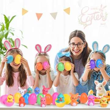 FUN LITTLE TOYS 10 PCS Easter Party Favors for Kids with Bunny Chick Finger Puppets Assorted Easter Egg Fillers, Easter Basket Stuffers for Toddlers Kids Gifts