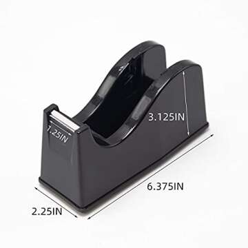 Desktop Tape Dispenser Adhesive Roll Holder (Fits 1" & 3" Core) with Weighted Nonskid Base Black