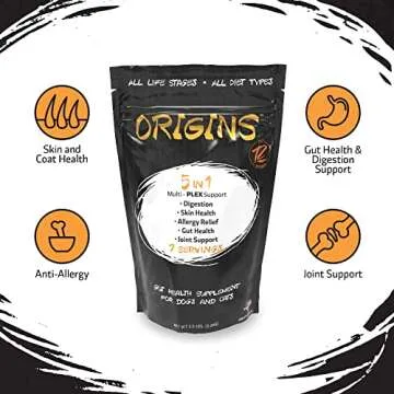 ROGUE PET SCIENCE Origins 5-in-1 Dog Supplement - Powdered Food Topper w/Natural Omega 3 Fish Oil - Supports Healthy Digestion, Skin, and Coat - Helps Reduce Itching & Joint Inflammation (1/2 lb)
