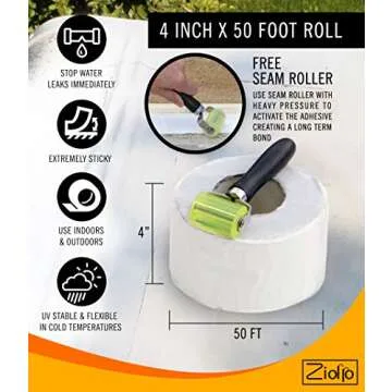 Ziollo RV Flex Repair Tape - Roof Seam Tape to Seal and Waterproof, Bond to EPDM Rubber with Butyl Sealant, Seal Vents and Skylights on Motorhomes, Trailers, Campers (White, 4-inch x 50 Foot Roll)