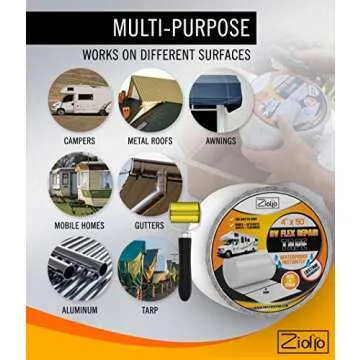 Ziollo RV Flex Repair Tape - Roof Seam Tape to Seal and Waterproof, Bond to EPDM Rubber with Butyl Sealant, Seal Vents and Skylights on Motorhomes, Trailers, Campers (White, 4-inch x 50 Foot Roll)