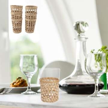 Mokylor 6pcs Wicker Woven Cup Holder, Rattan Drink Glass Cup Holder Reusable Coffee Cup Sleeve, Rust...