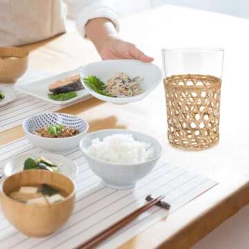 Mokylor 6pcs Wicker Woven Cup Holder, Rattan Drink Glass Cup Holder Reusable Coffee Cup Sleeve, Rustic Straw Woven Vase Cover Sleeve Table Centerpiece Decor for Home Garden Decor