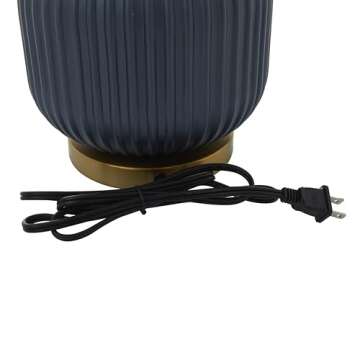 Deco 79 Fabric Room Table Lamp Ribbed Accent Lamp with Velvet Shade and Gold Accents, Lamp 13" x 13" x 20", Blue