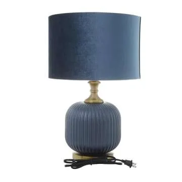 Deco 79 Fabric Room Table Lamp Ribbed Accent Lamp with Velvet Shade and Gold Accents, Lamp 13" x 13" x 20", Blue