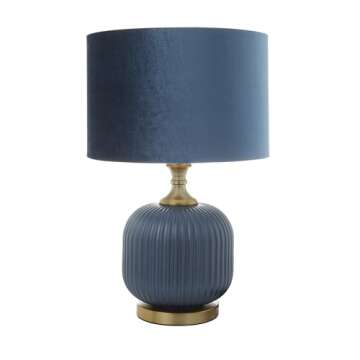 Deco 79 Fabric Room Table Lamp Ribbed Accent Lamp with Velvet Shade and Gold Accents, Lamp 13" x 13" x 20", Blue