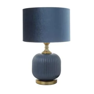 Deco 79 Fabric Room Table Lamp Ribbed Accent Lamp with Velvet Shade and Gold Accents, Lamp 13" x 13" x 20", Blue