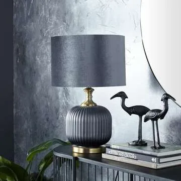 Deco 79 Fabric Room Table Lamp Ribbed Accent Lamp with Velvet Shade and Gold Accents, Lamp 13" x 13" x 20", Blue