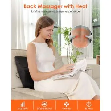 Muzcody Back Massager with Heat, Shiatsu Neck & Back Massager Pillow for Pain Relief, 3D Kneading Ma...