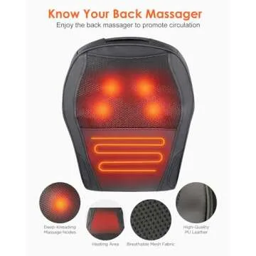 Muzcody Back Massager with Heat, Shiatsu Neck & Back Massager Pillow for Pain Relief, 3D Kneading Massage Cushion for Back, Neck, Shoulder, Leg Relaxation, Ideal for Mom Dad Women Men.