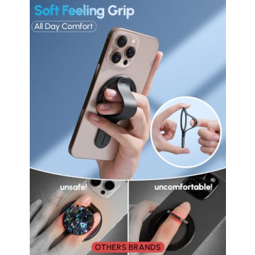 GripMate MagSafe Phone Grip for iPhone - Magnetic Phone Ring Holder Detachable for iPhone 16 - Comfortable Finger Phone Ring Grip for Apple 15/14/13/12,Black