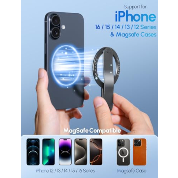 GripMate MagSafe Phone Grip for iPhone - Magnetic Phone Ring Holder Detachable for iPhone 16 - Comfortable Finger Phone Ring Grip for Apple 15/14/13/12,Black