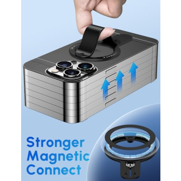 GripMate MagSafe Phone Grip for iPhone - Magnetic Phone Ring Holder Detachable for iPhone 16 - Comfortable Finger Phone Ring Grip for Apple 15/14/13/12,Black