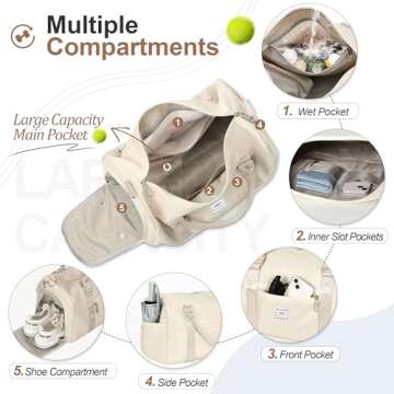 FIORETTO Women's Gym Tote Duffle Bag - Versatile Gym & Travel Bag with Wet Pocket and Shoe Compartme...