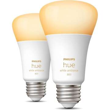 Philips Hue Smart 60W A19 LED Bulb - White Ambiance Warm-to-Cool Light - 2 Pack - 800LM - Smart Cont...