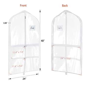 Univivi Clear PVC Dance Costume Bags (3 Pack) Garment Bag 40 Inch for Dance Competitions, with 4 Med...