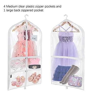 Univivi Clear PVC Dance Costume Bags (3 Pack) Garment Bag 40 Inch for Dance Competitions, with 4 Medium Clear Zipper Pockets and 1 Large Back Zippered Pocket [Upgraded Version]