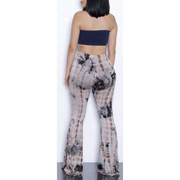 ZIKKER Women's Two-Piece Romper Sexy Tie Dye Print Bandeau Top Flared Bell Bottom Pants Jumpsuits Outfits Plaid Small
