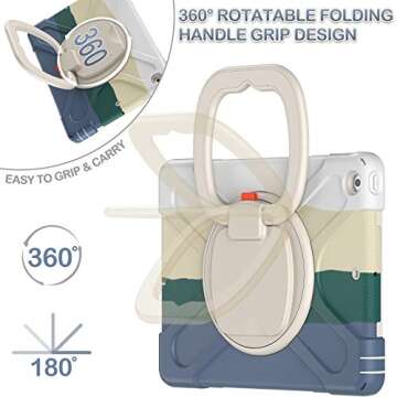 BATYUE Rugged iPad Case for 9th/8th/7th Gen with Handle & Strap in Green