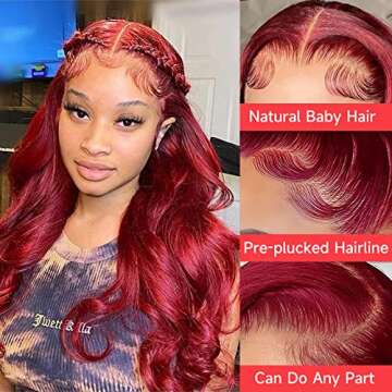 99j Burgundy Lace Front Wigs Human Hair: 13x4 HD Transparent Frontal Lace Red Body Wave Wig Pre Plucked Bleached Knots with Baby Hair 180% Density Brazilian Virgin Glueless Wigs for Women