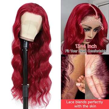99j Burgundy Lace Front Wigs Human Hair: 13x4 HD Transparent Frontal Lace Red Body Wave Wig Pre Plucked Bleached Knots with Baby Hair 180% Density Brazilian Virgin Glueless Wigs for Women