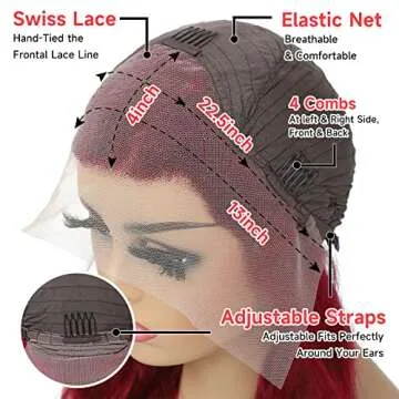 99j Burgundy Lace Front Wigs Human Hair: 13x4 HD Transparent Frontal Lace Red Body Wave Wig Pre Plucked Bleached Knots with Baby Hair 180% Density Brazilian Virgin Glueless Wigs for Women