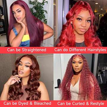 99j Burgundy Lace Front Wigs Human Hair: 13x4 HD Transparent Frontal Lace Red Body Wave Wig Pre Plucked Bleached Knots with Baby Hair 180% Density Brazilian Virgin Glueless Wigs for Women