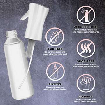 Ultra Fine - Durable - Empty Continuous Spray Bottle - Water Mister For Hairstyling, Plants, Cleaning, Cooking, Misting & Skin Care (5oz)