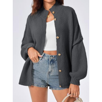 Oversized Women's Cardigan with Lantern Sleeves