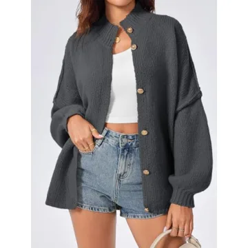 Oversized Women's Cardigan with Lantern Sleeves