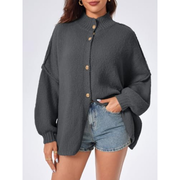 Oversized Women's Cardigan with Lantern Sleeves