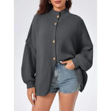 Oversized Women's Cardigan with Lantern Sleeves