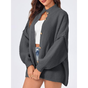 Oversized Women's Cardigan with Lantern Sleeves